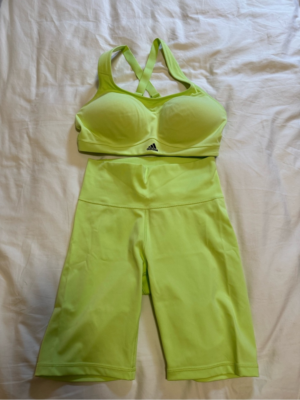 adidas Neon Yellow Sports Bra and High-Waist Bike Shorts Set
